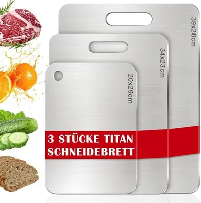 Productafbeelding van PromoHome® 3-delige snijplankenset van roestvrij staal - 20x29cm + 34x23cm + 39x28cm - Geschikt voor voedingsmiddelen, antibacterieel