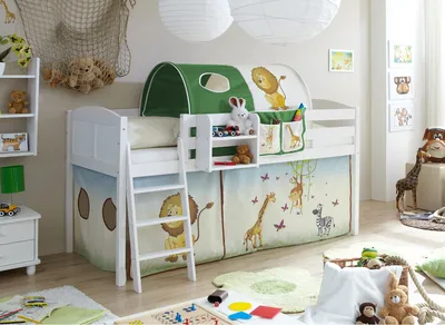 Produktbild von Hochbett "Eric" Country Kiefer Weiß Motiv (Safari)