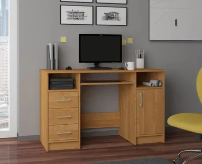 Produktbild von Computertisch Erle mit 3 Schubladen und Tastaturauszug 124x74x52 cm