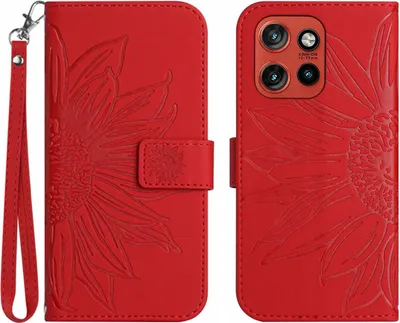 Produktbild von Motorola Edge 60 Neo Hülle - Coverup Sonnenblume Klapphülle mit Schlüsselband - Rot