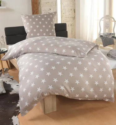 Produktbild von DreamHome 2 teilige Sterne Bettwäsche Bettbezug 135x200 und Kissenbezug 80x80 , Farbe:Taupe
