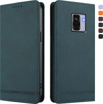 Produktbild von Hülle für Samsung Galaxy A8 2018, Retro Kunstleder Ständer Klapphülle mit Kartenfächer und Magnetische Grün
