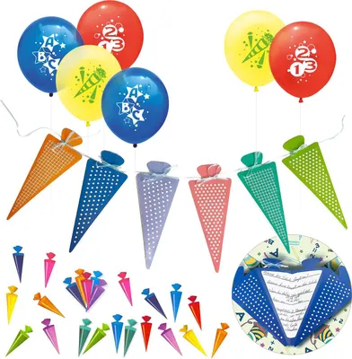 Produktbild von Oblique Unique Schuleinführung Schulanfang Einschulung Deko Set - Luftballons + Girlande + Konfetti Set