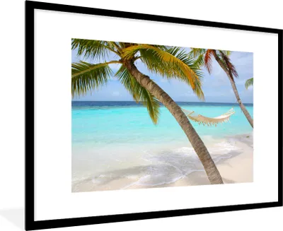 Produktbild von MuchoWow® Gerahmtes Poster Sommer - Palme - Hängematte 90x60 cm - Poster mit Schwarzem Bilderrahmen Wandposter Rahmen Foto Bilder - Wanddekoration - Fotos