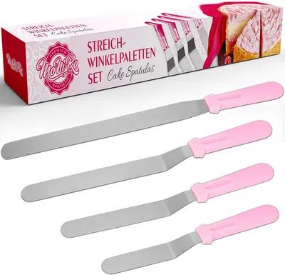 Productafbeelding van Winkelpalette roestvrij staal, set van 4 bakaccessoires - 1 x spatel + 3 x winkelpaletten voor het decoreren van taarten en cakes - Taartspatel - Professioneel