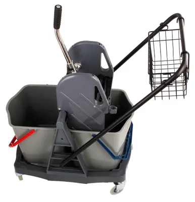 Produktbild von Axis Line Wischmop Komplettset mit Doppelfahrwagen Reinigungswagen 17 Liter Kunststoff und Ersatzmöppe und 2 x Profi Reinigungsmittel 50cm breite