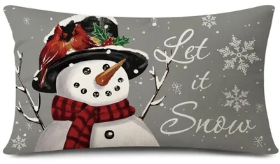 Produktbild von Kissenbezug Weihnachten Schneemann Schneeflocken Grau 30x50 cm 1 Stück Polyester-Leinen