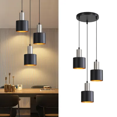 Produktbild von ZMH Pendelleuchte Esstisch E27 Hängelampe Vintage Küchenlampe 3 Flammig Schwarz Gold Hängeleuchte Kücheninsel Höhenverstellbar Ohne Leuchtmittel