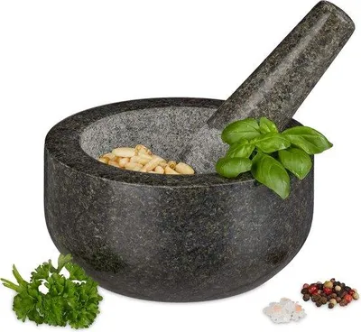 Image de Mortier poli en granit - Diversité durable d'épices et d'herbes - Ø 16 cm - 400 ml - Gris