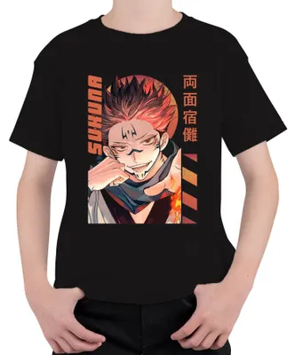 Immagine prodotto di Sukuna Jujutsu Kaisen Ryomen Demon Flame Manga Anime Aesthetics Maglietta unisex per bambini, nero, 152