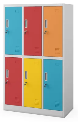 Produktbild von Jan Nowak Schließfachschrank 3B2AS Fächerschrank Wertfachschrank Umkleideschrank 6 Fächer Stahlblech Pulverbeschichtet 150 cm x 90 cm x 45 cm Grau-bunter