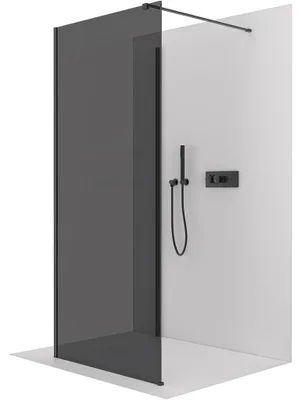 Zdjęcie produktu dla Ścianka prysznicowa Walk-in Onyx Corner Cube, lewa/prawa - 8 mm - prostokątna podpora - czarny mat, szkło grafitowe - 140x120x200 cm