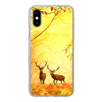 Produktbild von MuchoWow® Handyhülle Schutzhülle Hülle für iPhone X Natur - Ölfarbe - Hirsche - Tiere - Herbst - Orange Silikon Softcase Handy Hülle - Handyhülle