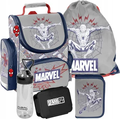 Produktbild von Schulrucksack Mädchen Jungen Motiv SPIDERMAN 5 T Set Rucksack, Federmäppchen, Schuhbeutel, Trinkflasche, Frühstückstasche Mega-Set Paso