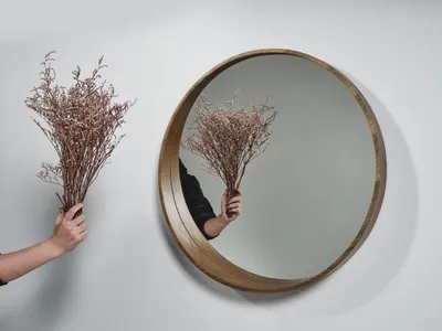 Obrázek produktu pro Zrcadlo Klasické dřevěné nástěnné zrcadlo Zrcadlový design Hnědý obývací pokoj