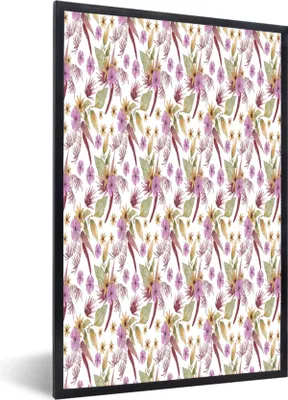Produktbild von MuchoWow® MuchoWow® Gerahmtes Poster Blumen - Lila - Muster 40x60 cm - Poster mit zchwarzem Bilderrahmen - Papierdruck - Wandbilder