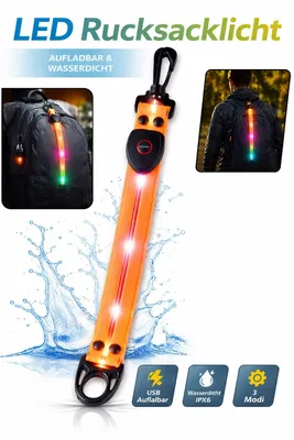 Produktbild von LED Rucksacklicht USB aufladbar – Wasserdichtes Sicherheitslicht IPX6 – 3 Modi – Warnlicht für Laufen, Fahrrad, Camping & Outdoor