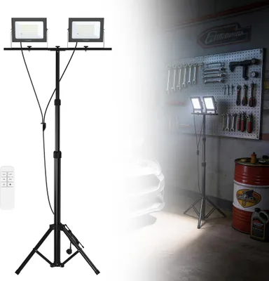 Image de Projecteur de chantier LED LZQ 200 W avec trépied, projecteur extérieur blanc froid IP66 étanche, lampe de travail Projecteur comme projecteur de chantier et projecteur