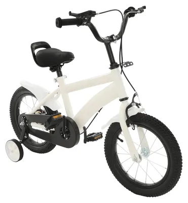 Obrázek produktu pro Dětské kolo – 35 cm kola – pomocná kolečka – nastavitelná sedla – rám z uhlíkové oceli – V-brzda/kotoučová brzda – bílá barva