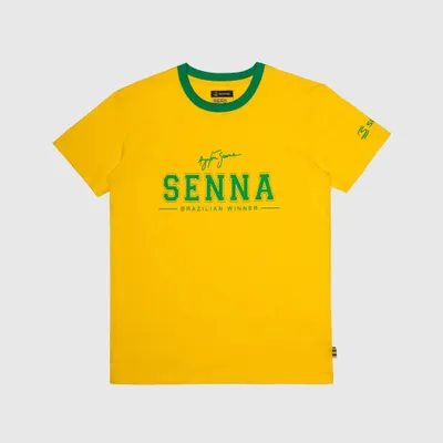 Obrázok produktu pre Tričko s motívom Ayrtona Senna, Brazília, žltá farba, veľkosť XL