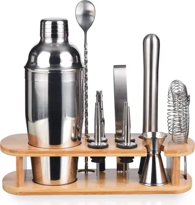 Produktbild von Professionelles Cocktailshakerset aus Edelstahl 750 ml - Bartenderset für Zuhause mit Rezeptbuch - 12-teiliges Set 750 ml