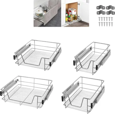 Produktbild von XINZI Küchenschrank-Auszugskorb 40cm 2er-Pack - Teleskop-Schublade vollauszug, für Küchenregale/Schlafzimmerschränke, (Tatsächliche Breite 37cm)