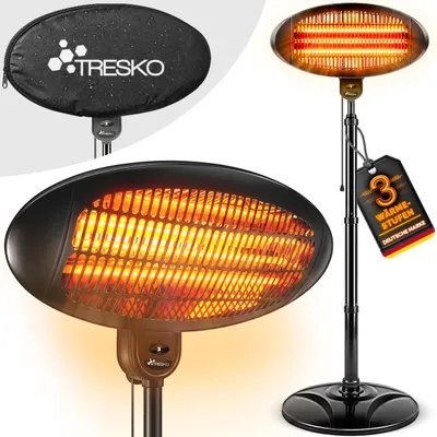 Obrázok produktu pre Infračervený ohrievač TRESKO 2000W s krytom | Elektrický ohrievač terasy s 3 stupňami ohrevu | Ohrievač terasy pre vnútorné a vonkajšie použitie | Infračervený ohrievač s LED displejom
