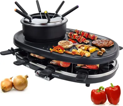 Produktbild von Syntrox Germany Raclette Fondue Set 8 Personen heißer Stein 1500W schwarz