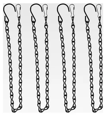 Produktbild von 4 Stück Blumenampelketten mit Haken, 50 cm Hängekorbketten in Schwarz, Metallkette für Gartenpflanzen