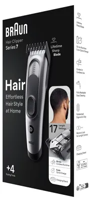Obrázek produktu pro Braun HC7390, Černá, Šedá, 3 mm, 3,5 cm, Hlava, 5 rok/roky, Baterie