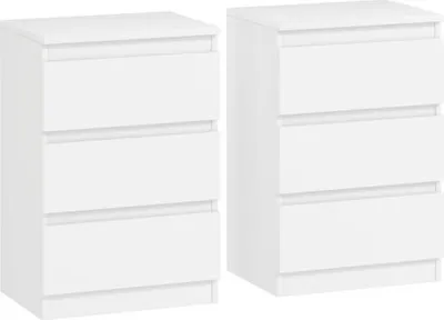 Produktbild von Nachttisch 2er Set Beistelltisch mit 3 Schubladen 40x30x59.5 cm Weiss Holz Nachtschrank Nachtkommode