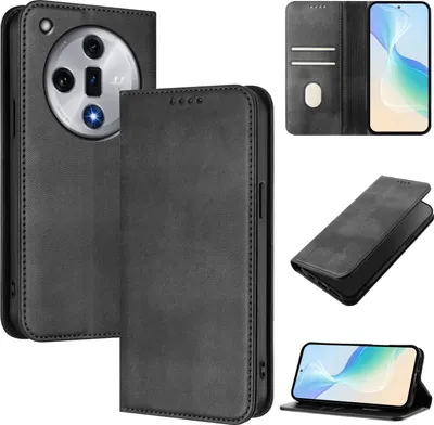 Immagine prodotto di Custodia per Oppo Find X7, custodia in pelle vintage con protezione RFID, slot per carte, supporto Nero