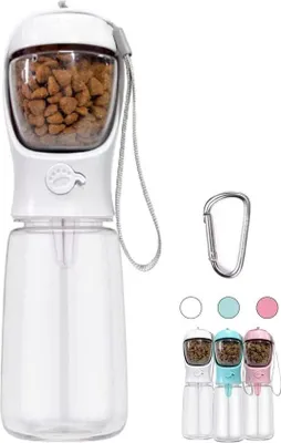 Produktbild von Famanu Hunde-Wasserflasche 550 ml - tragbare Flasche mit 100 ml Futterbehälter, weiß