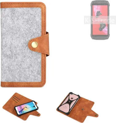 Produktbild von K-S-Trade Handyhülle kompatibel mit Ulefone Armor 15 Schutzhülle Filz-Hülle Kunst-Leder hellgrau braun (1x)