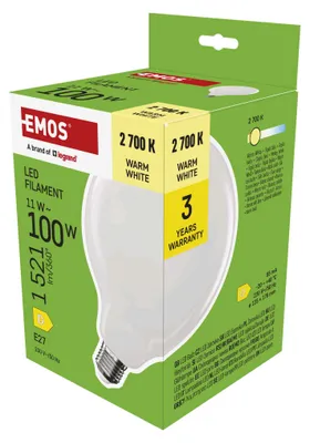LED žárovka Filament G125 / E27 / 11 W (100 W) / 1521 lm / teplá bílá