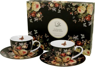 Produktbild von DUO FLORAL 2er-Set Espressotassen 90 ml WARDA mit Untertassen, New Bone China Porzellan