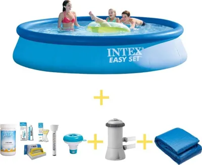 Produktbild von Intex Easy Set Pool - 396 x 84 cm - Inklusive WAYS Wartungspaket, Filterpumpe & Bodenplane
