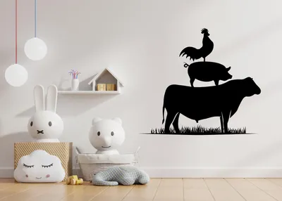 Obrázek produktu pro Decords, nástěnní dekorace – siluety hospodářských zvířat, motiv farmy, rozměry 221 x 193 cm