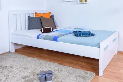 Produktbild von Jugendbett "Easy Premium Line" K8 inkl.1 Abdeckblende, 120 x 200 cm Buche Vollholz massiv weiß lackiert