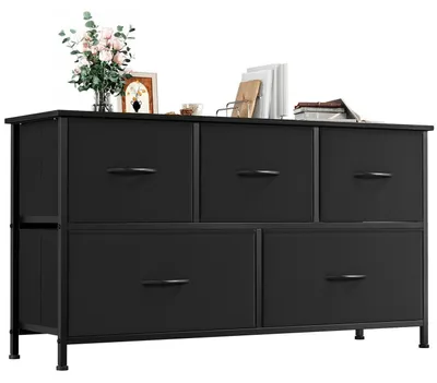 Productafbeelding van Stoffen commode met 5 lades, zwart, 100x55x30 cm
