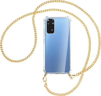 Produktbild von Handykette Backcover-Schutzhülle mit Band (Metall goldfarben) für Xiaomi Redmi Note 11S 4G - goldfarbene Kette
