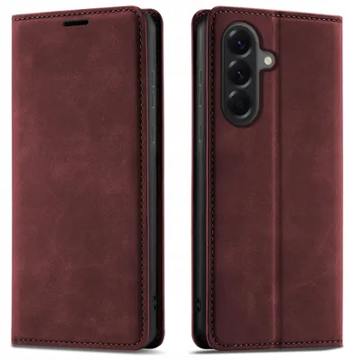 Produktbild von Klapphülle für Samsung A56 5G mit Magnetverschluss aus Leder + 9H-Glas