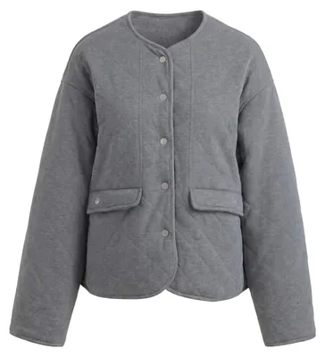 Produktbild von Damen Jacke grau Größe M mit Rundhalsausschnitt und Druckknopfverschluss