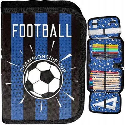 Produktbild von Paso Schul-Federmäppchen Zweiklapen mit Fußball-Design und Inhalt