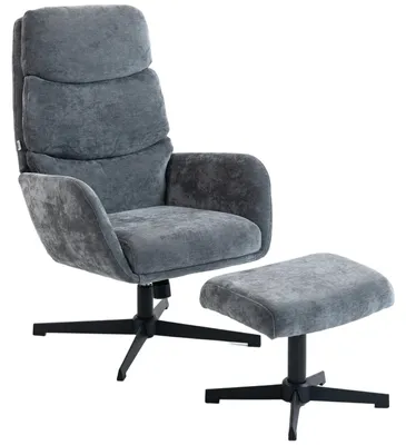 Produktbild von Polstersessel mit Fußhocker, Lounge-Sessel mit hoher Rückenlehne, Metallbasis, für Wohnzimmer, Schlafzimmer, Grau