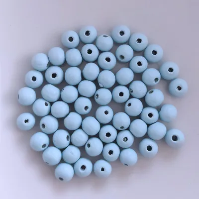 Obrázok produktu pre Drevené guľaté korálky, 60 kusov, 10 mm, tyrkysová pastelová tyrkysová