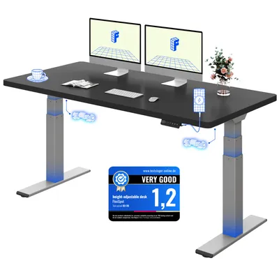 Produktbild von FLEXISPOT ValtreX E200 Höhenverstellbarer Schreibtisch 160x80cm 200KG TRAGKRAFT, 25MM EINTEILIGE TISCHPLATTE, 2 Motoren, USB-Anschluss, Schwarz