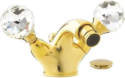 Produktbild von Casa Padrino Luxus Badewannen Armatur mit Swarovski Kristallglas Gold H. 7 cm - Einlochbatterie mit Ablaufgarnitur - Luxus Bad Zubehör -  Italy