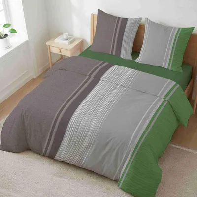 Produktbild von etérea Microfaser Bettwäsche 200x220 cm + 2x 80x80 cm Urban Stripes Grün