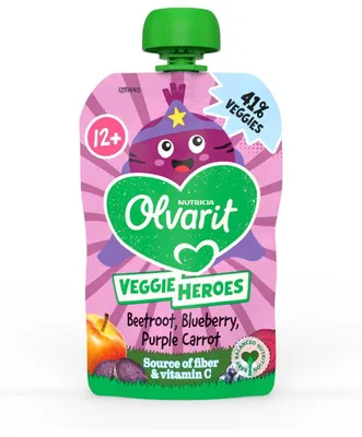 Obrázok produktu pre Olvarit Veggie Heroes Cviklová a čučoriedková detská kaša 12+ mesiacov 100 g